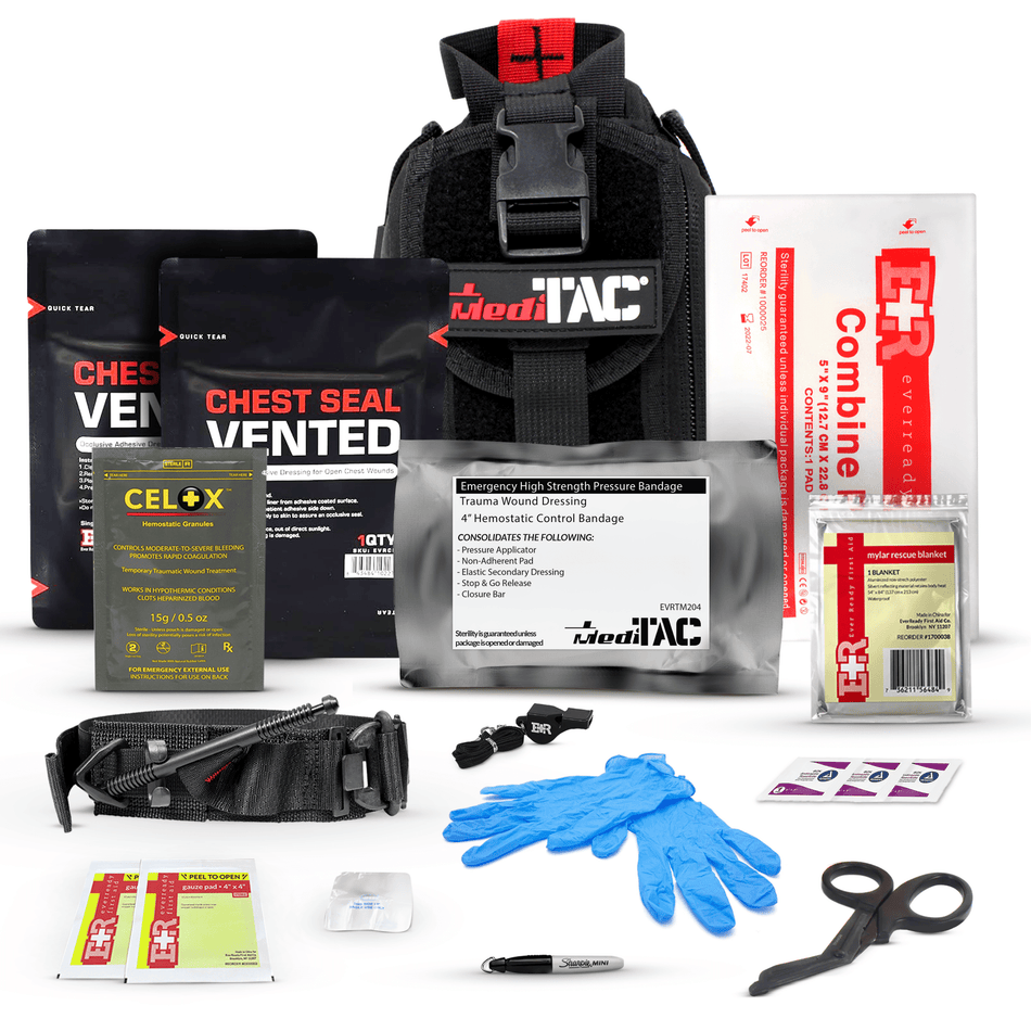 Premium Tactical IFAK Kit w Rip - Away Velcro, SOF Tourniquet & CELOX - Get Tight Gear