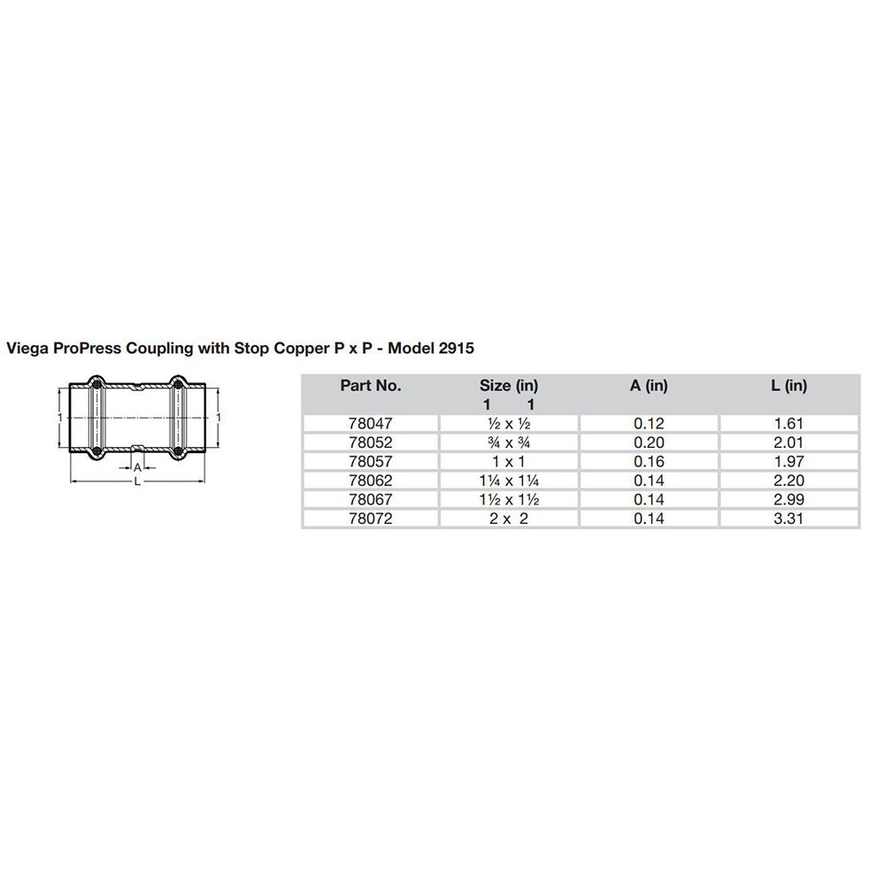 ProPress 1 - 1/2" Copper Coupling w/Stop - Double Press Connection - Smart Connect Technology - Get Tight Gear