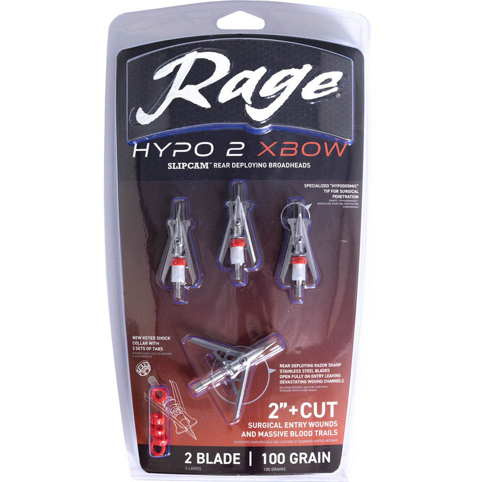 Rage Hypo 2 Crossbow Broadheads 100 gr. 2 in. 4 pk. - Get Tight Gear