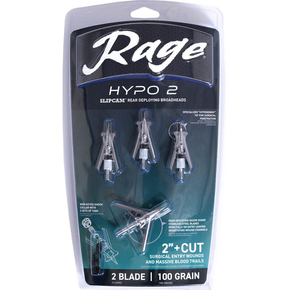 Rage Hypo 2 Series Broadheads 100 gr. 2 in. 4 pk. - Get Tight Gear