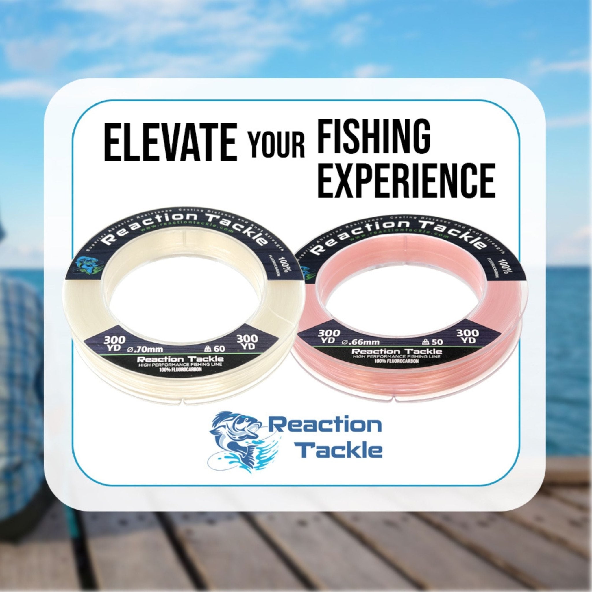 Reaction Tackle 100% Pure Fluorocarbon Fishing Line - Get Tight Gear