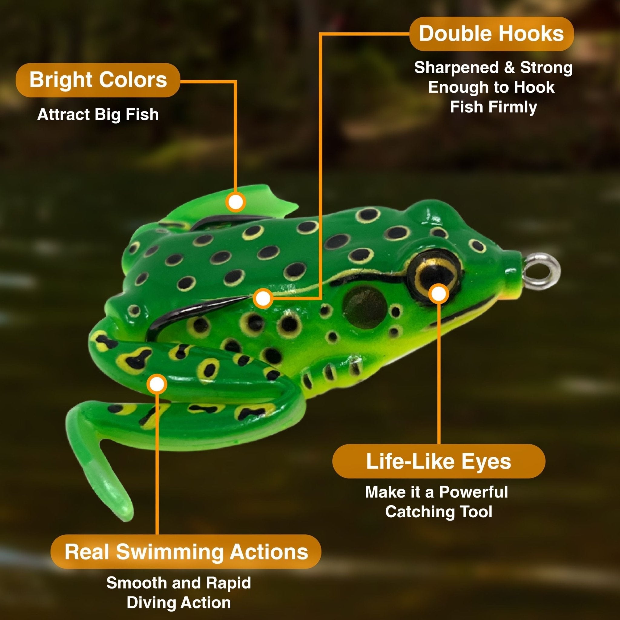 Reaction Tackle 2.25" Hollow Body Frogs with Swimming Legs (2 - Pack) - Get Tight Gear