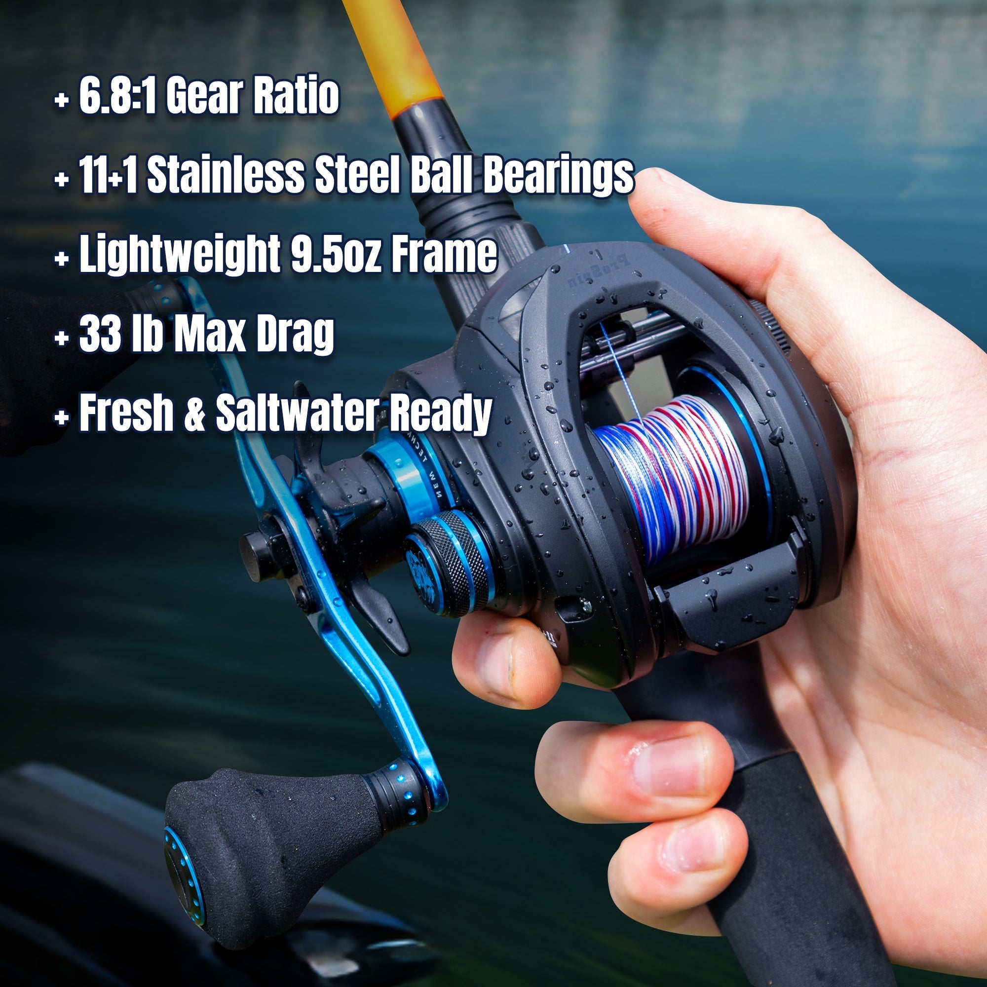 Reaction Tackle Baitcasting Fishing Reel – ProSpin Edition - 6.8:1 Gear Ratio - NEW - Get Tight Gear