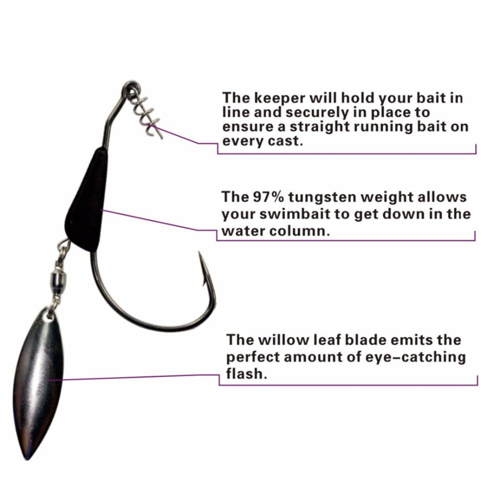 Reaction Tackle Bladed/Tungsten Weighted Swimbait Hooks - 3 - Pack - Get Tight Gear