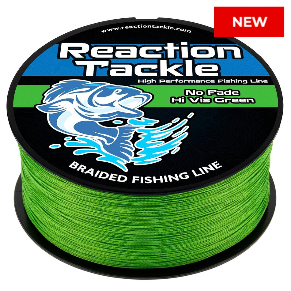 Reaction Tackle Braided Fishing Line - NO FADE Hi Vis Green - NEW - Get Tight Gear