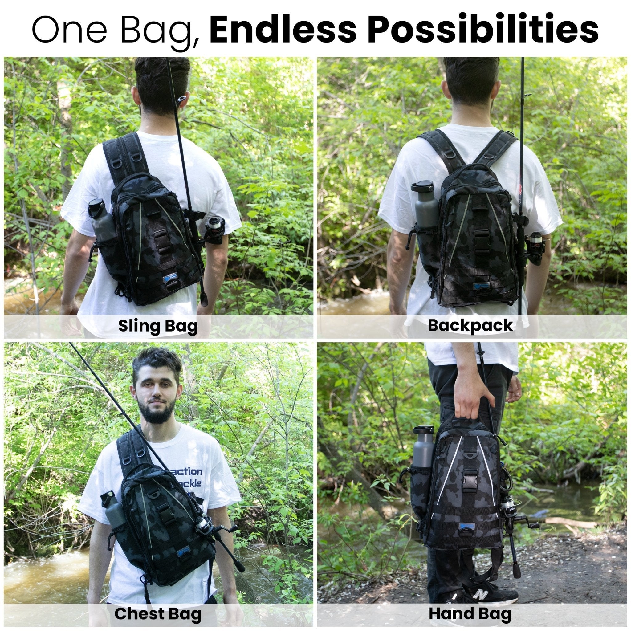 Reaction Tackle Fishing Tackle 2 - in - 1 Sling Bag/Backpack - 3 Sizes - Get Tight Gear