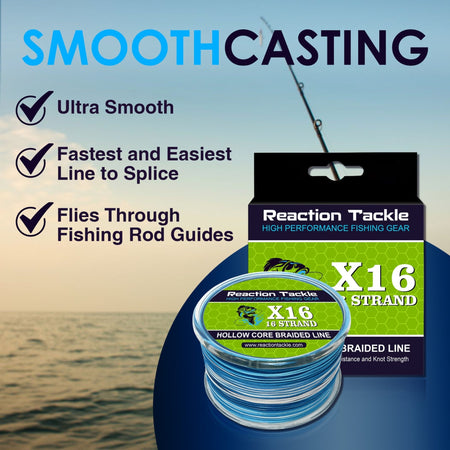 Reaction Tackle Hollow Core - 16 Strand Braided Fishing Line - Get Tight Gear