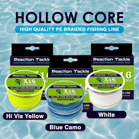 Reaction Tackle Hollow Core - 16 Strand Braided Fishing Line - Get Tight Gear