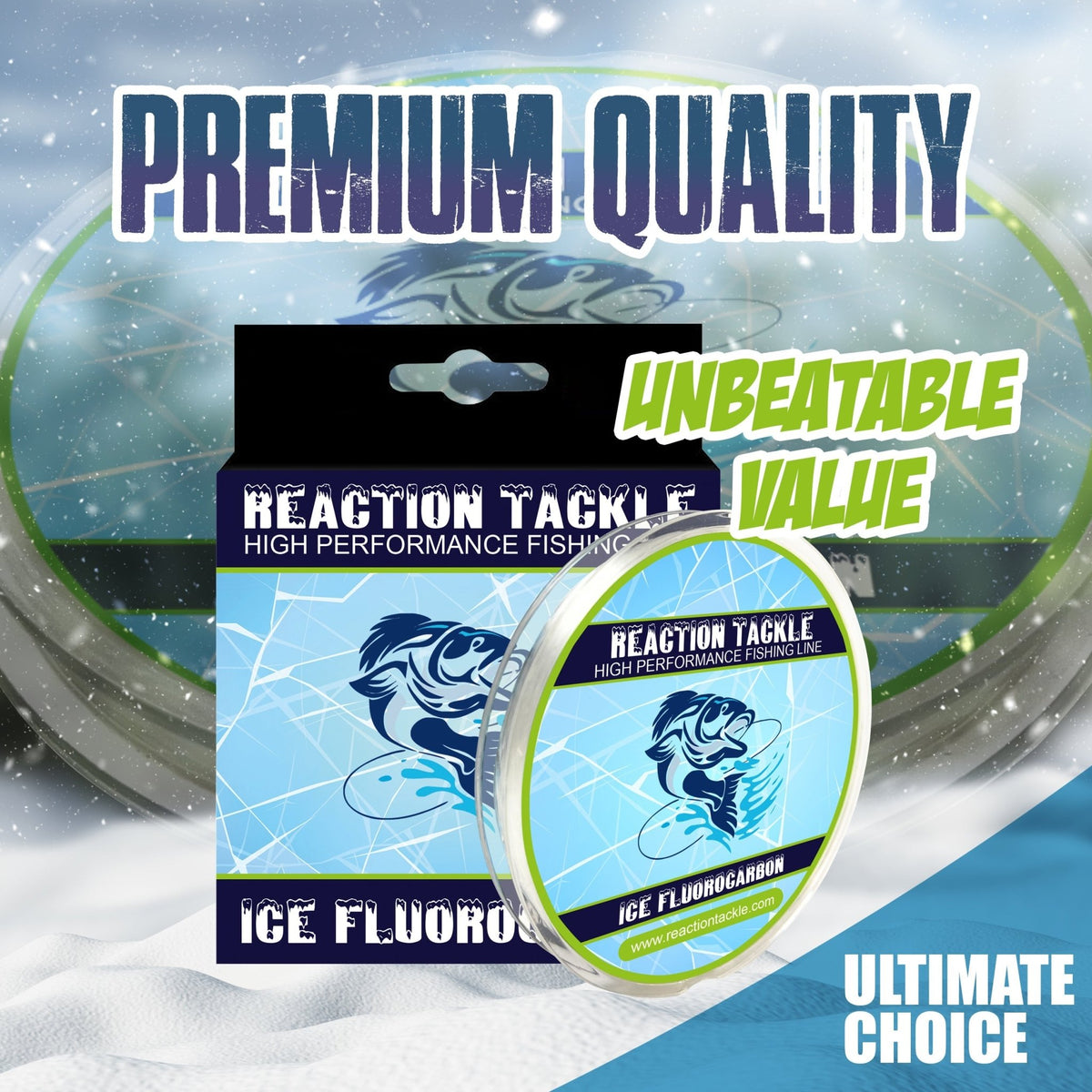 Reaction Tackle Ice Fluorocarbon Fishing Line or Leader - Get Tight Gear