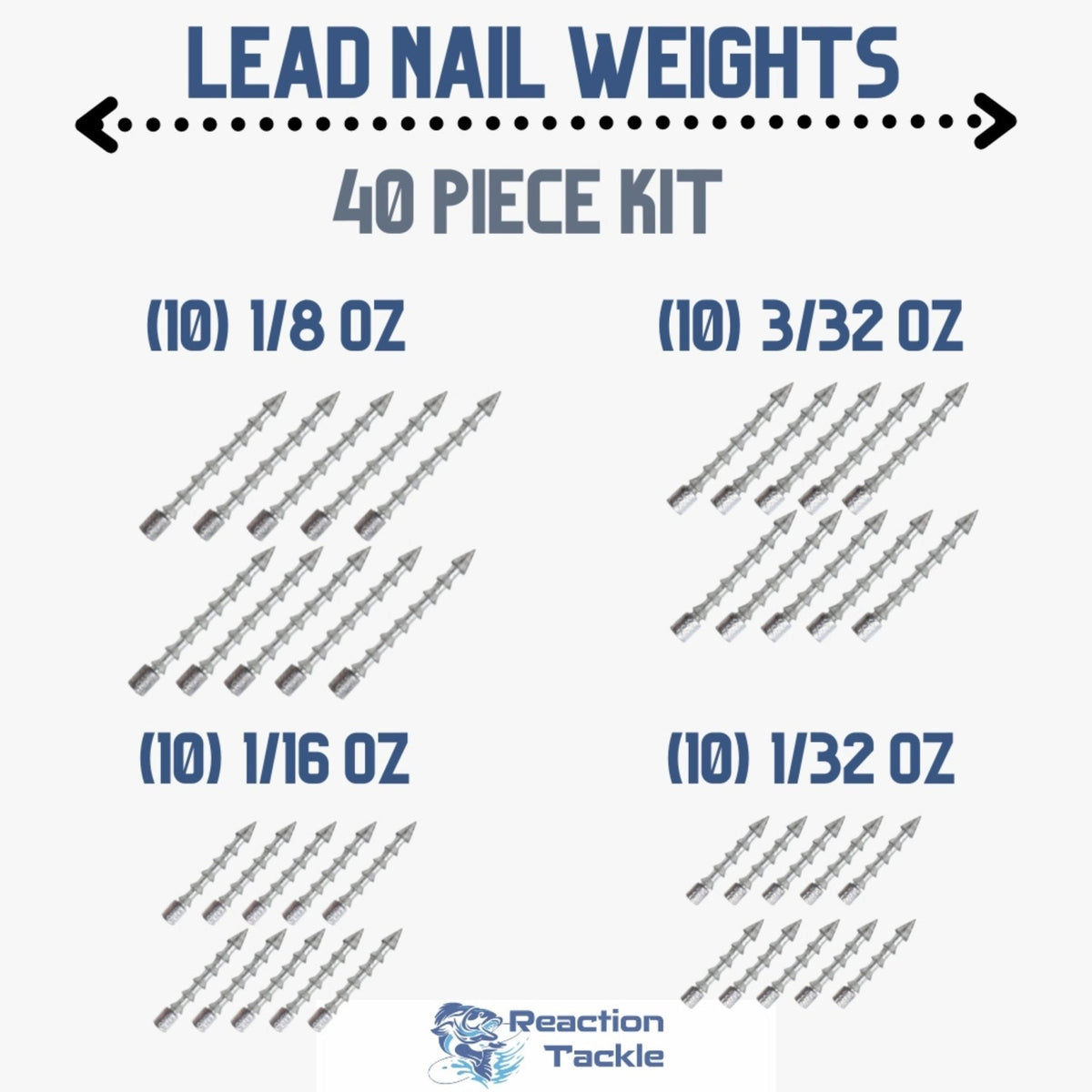 Reaction Tackle Lead Nail Weights/Insert Sinkers - Get Tight Gear
