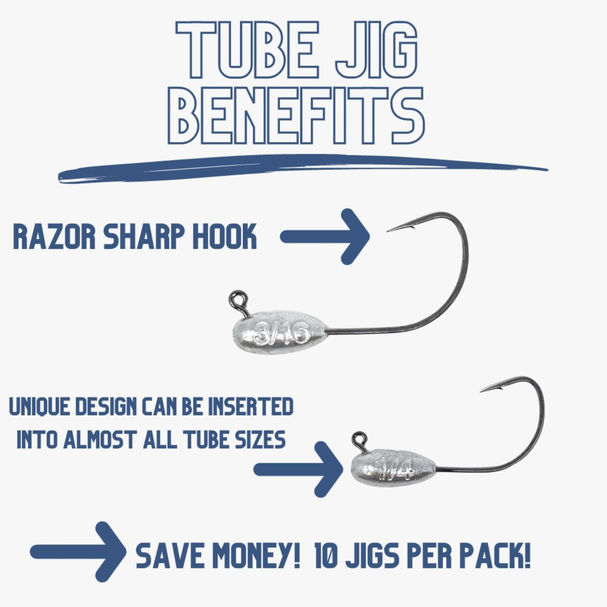 Reaction Tackle Lead Tube Jig Heads - 10 - Pack - Get Tight Gear