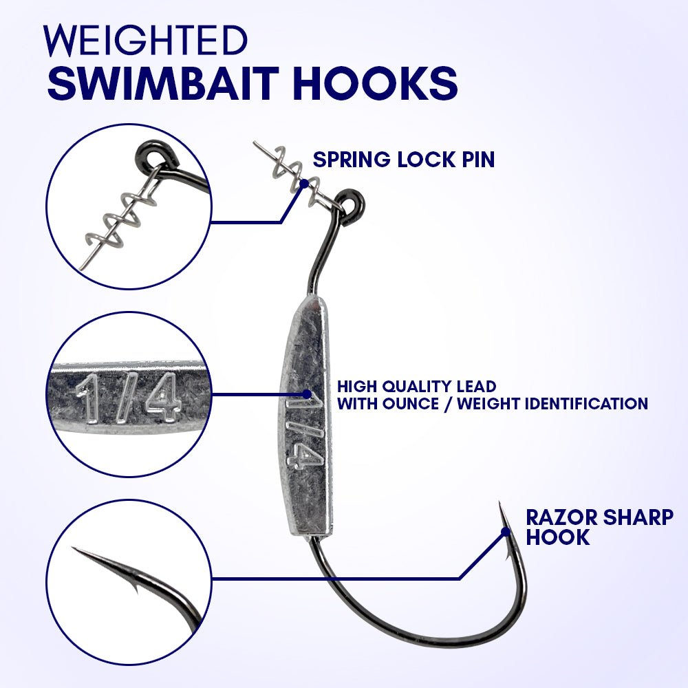 Reaction Tackle Lead Weighted Swimbait Hooks (10 - PACK) - Get Tight Gear
