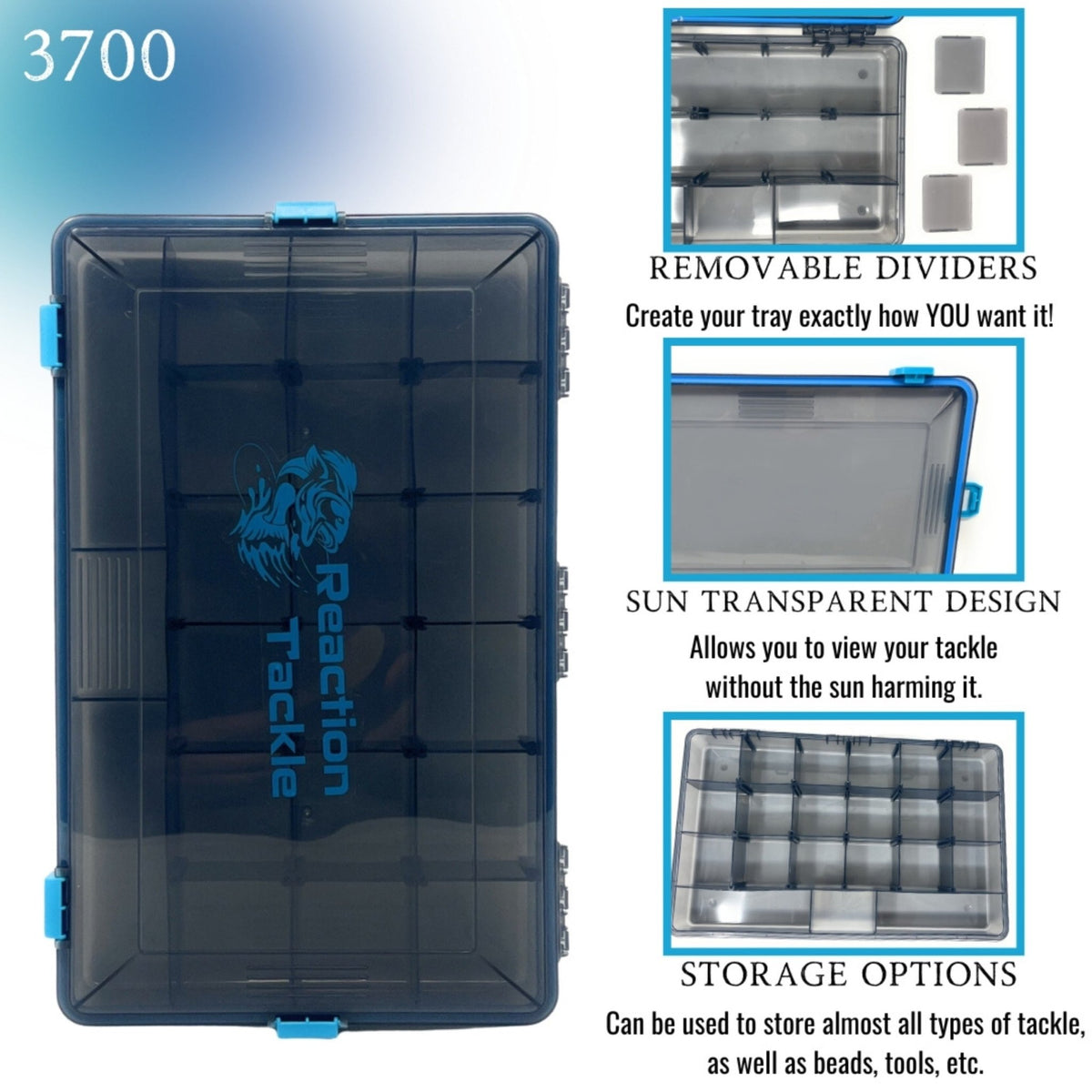 Reaction Tackle Standard Tackle Tray - Sturdy and Waterproof with 4 Reliable Clips - Get Tight Gear