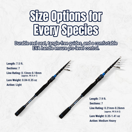 Reaction Tackle Telescopic Spinning Rod – Carbon Travel Fishing Rod – Collapsible Rod for Freshwater and Saltwater - NEW - Get Tight Gear