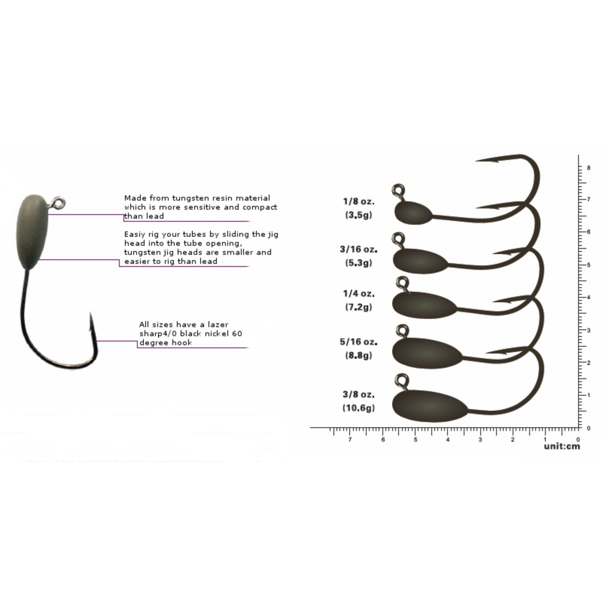 Reaction Tackle Tungsten Tube Jig Heads - 5 - Pack - Get Tight Gear