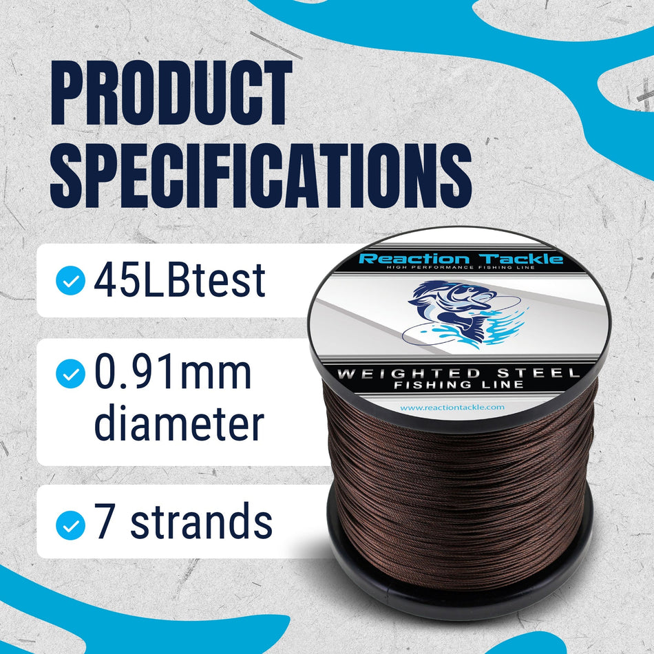 Reaction Tackle Weighted Stainless Steel Trolling Line 45LB - Premium Weighted Fishing Wire - New - Get Tight Gear