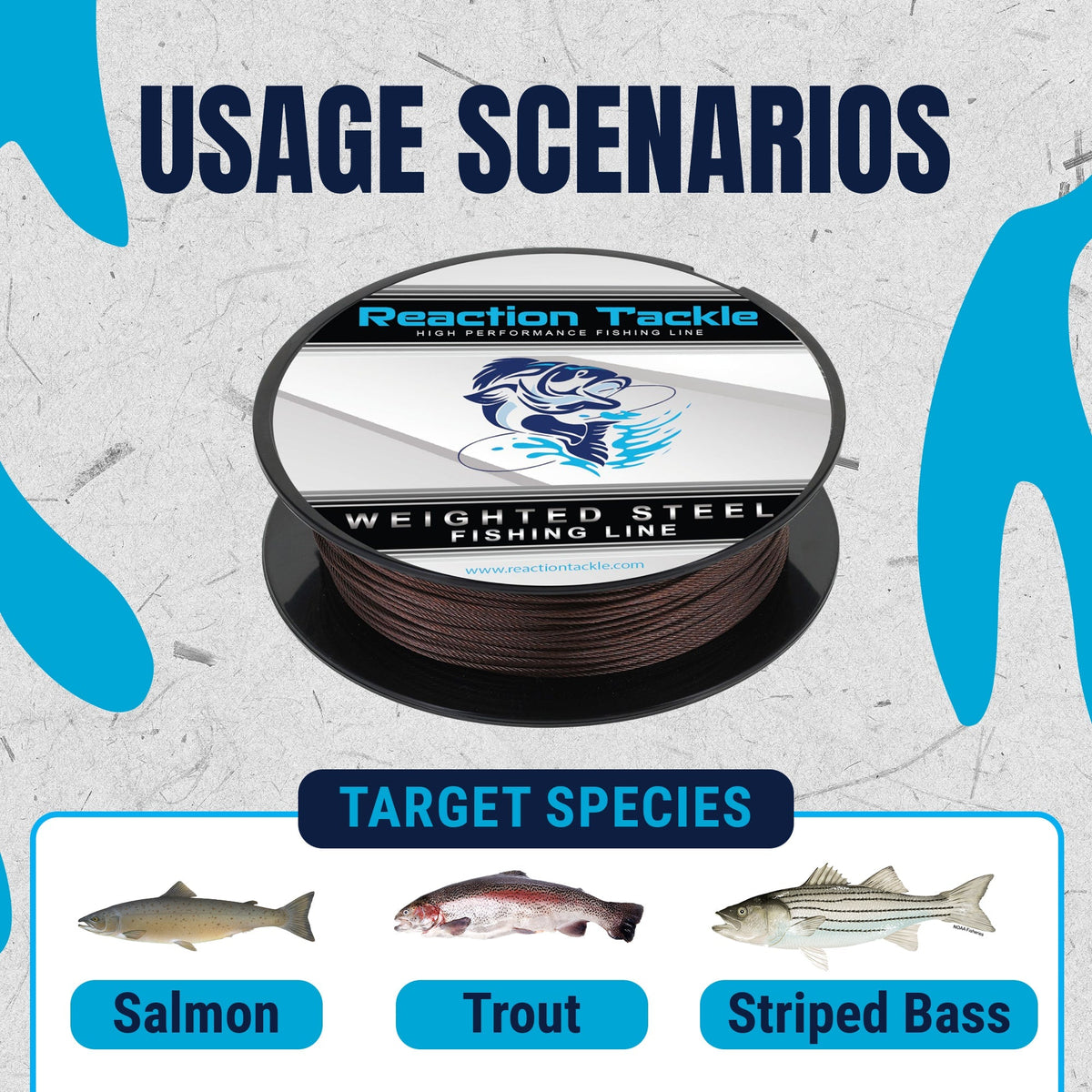 Reaction Tackle Weighted Stainless Steel Trolling Line 45LB - Premium Weighted Fishing Wire - New - Get Tight Gear