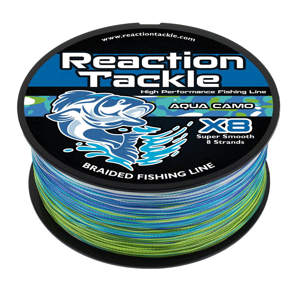 Reaction Tackle X8 Braided Fishing Line - Aqua Camo 8 Strand - Get Tight Gear