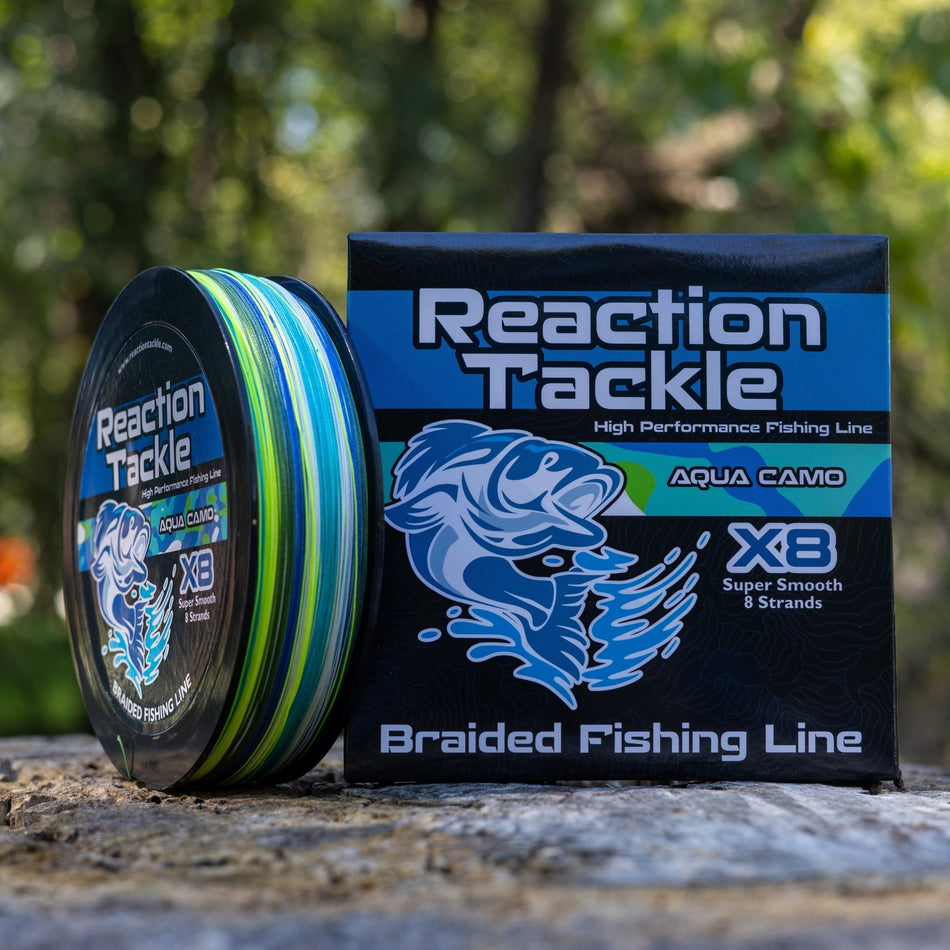 Reaction Tackle X8 Braided Fishing Line - Aqua Camo 8 Strand - Get Tight Gear