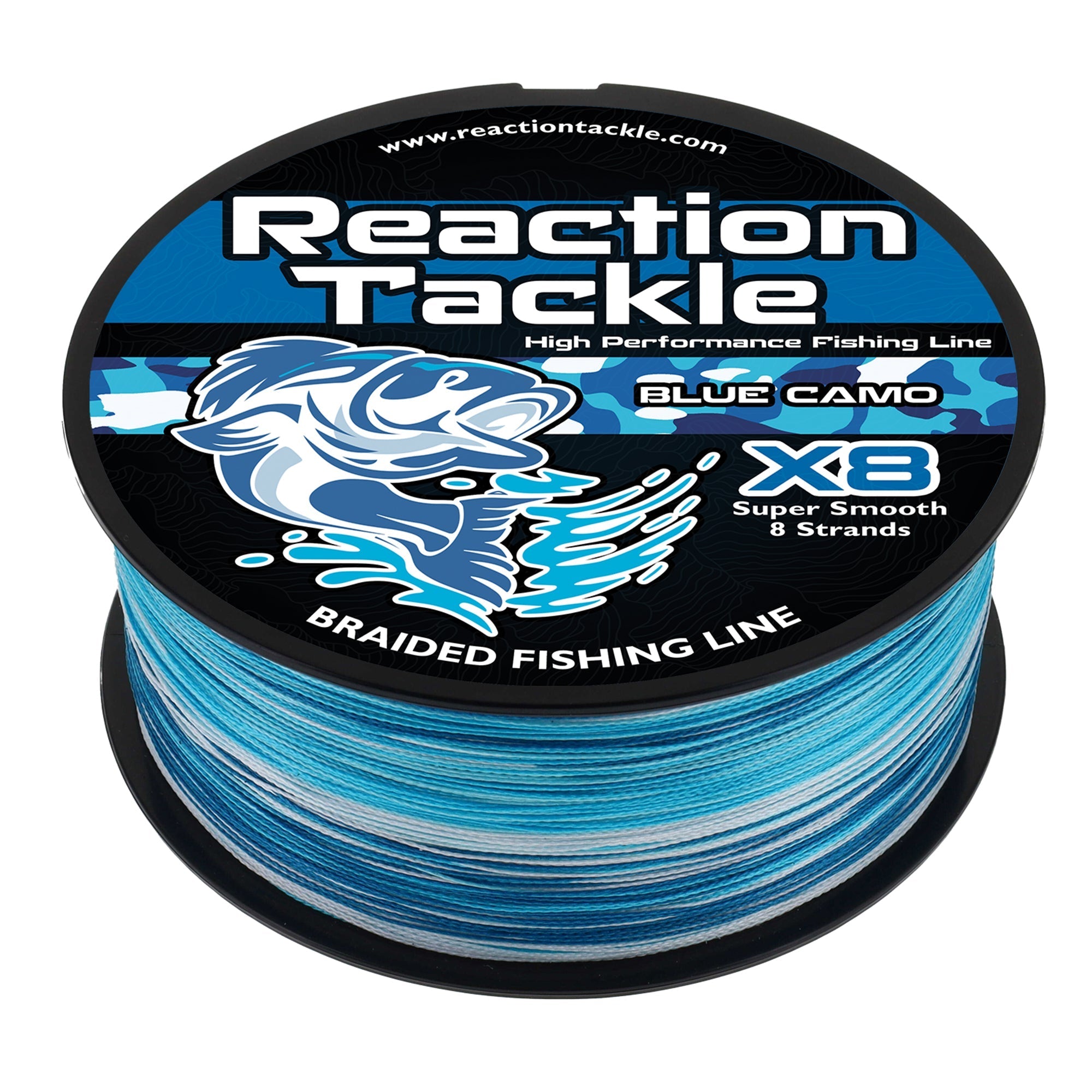 Reaction Tackle X8 Braided Fishing Line - Blue Camo 8 Strand - Get Tight Gear