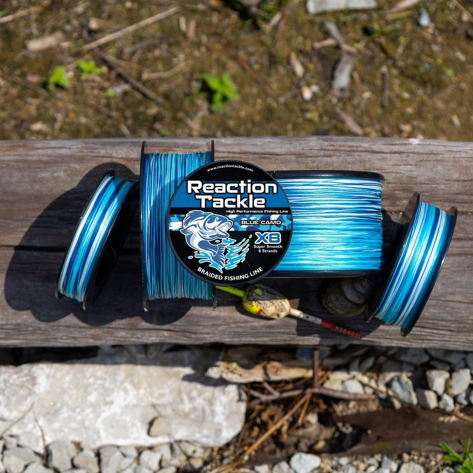 Reaction Tackle X8 Braided Fishing Line - Blue Camo 8 Strand - Get Tight Gear
