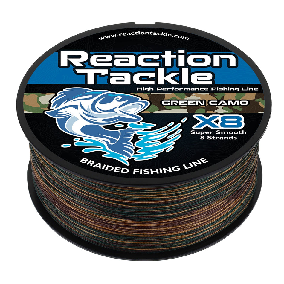 Reaction Tackle X8 Braided Fishing Line - Green Camo 8 Strand - Get Tight Gear