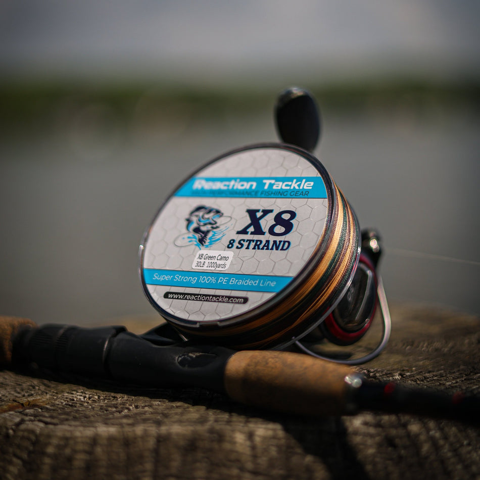 Reaction Tackle X8 Braided Fishing Line - Green Camo 8 Strand - Get Tight Gear