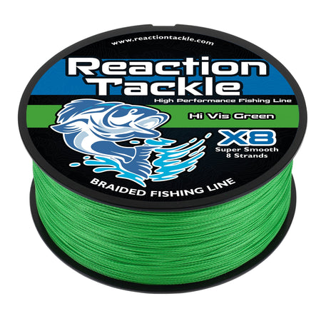 Reaction Tackle X8 Braided Fishing Line - Hi Vis Green 8 Strand - Get Tight Gear