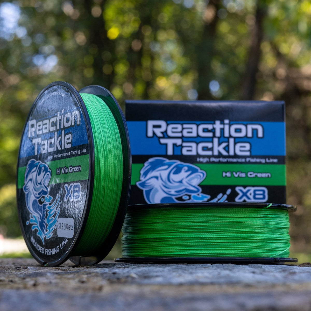 Reaction Tackle X8 Braided Fishing Line - Hi Vis Green 8 Strand - Get Tight Gear