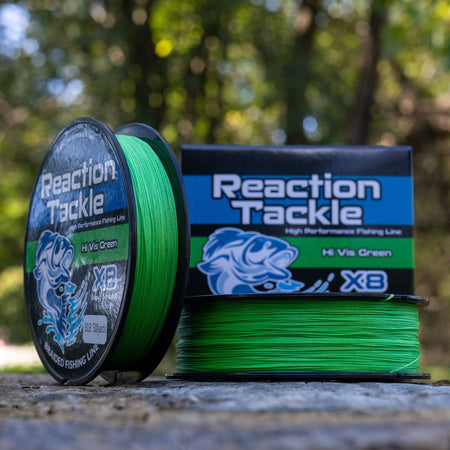 Reaction Tackle X8 Braided Fishing Line - Hi Vis Green 8 Strand - Get Tight Gear