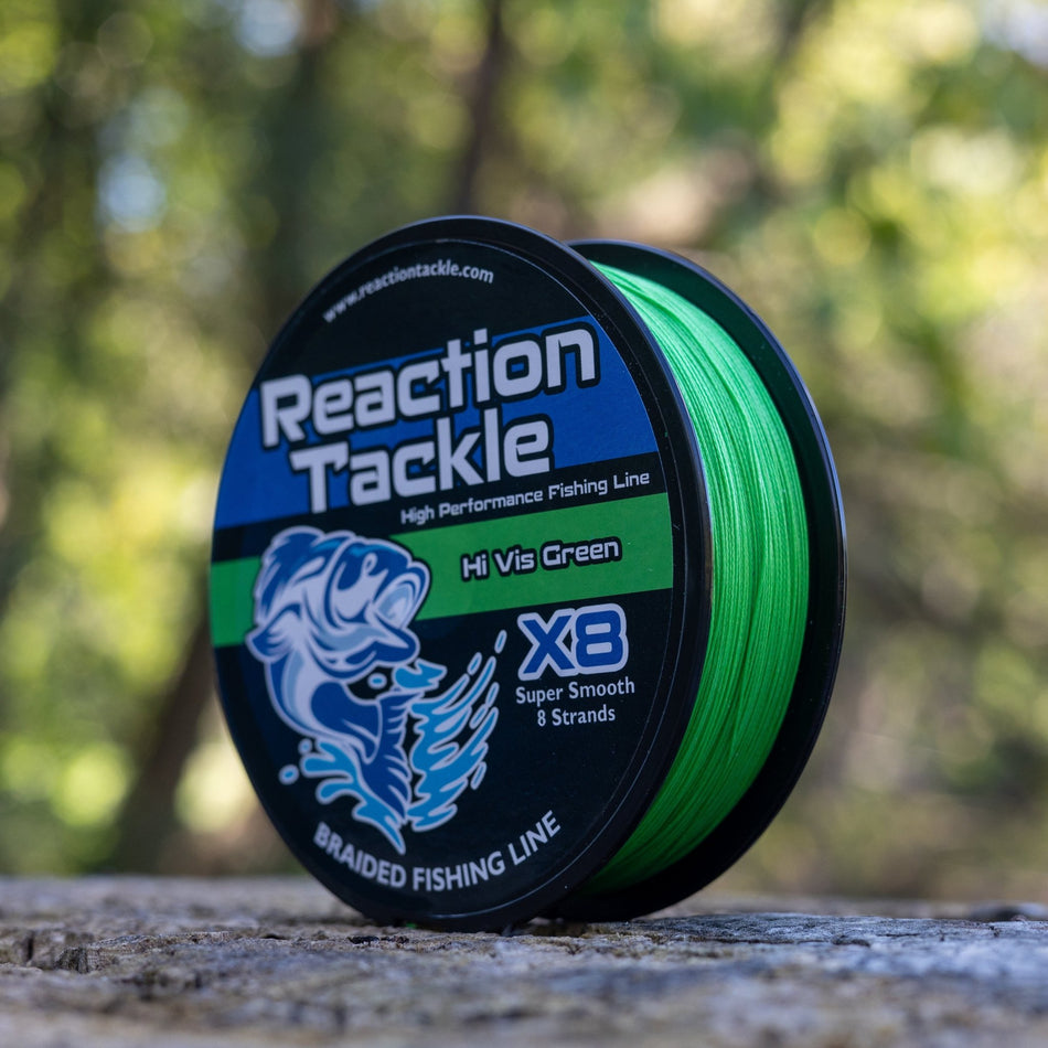 Reaction Tackle X8 Braided Fishing Line - Hi Vis Green 8 Strand - Get Tight Gear