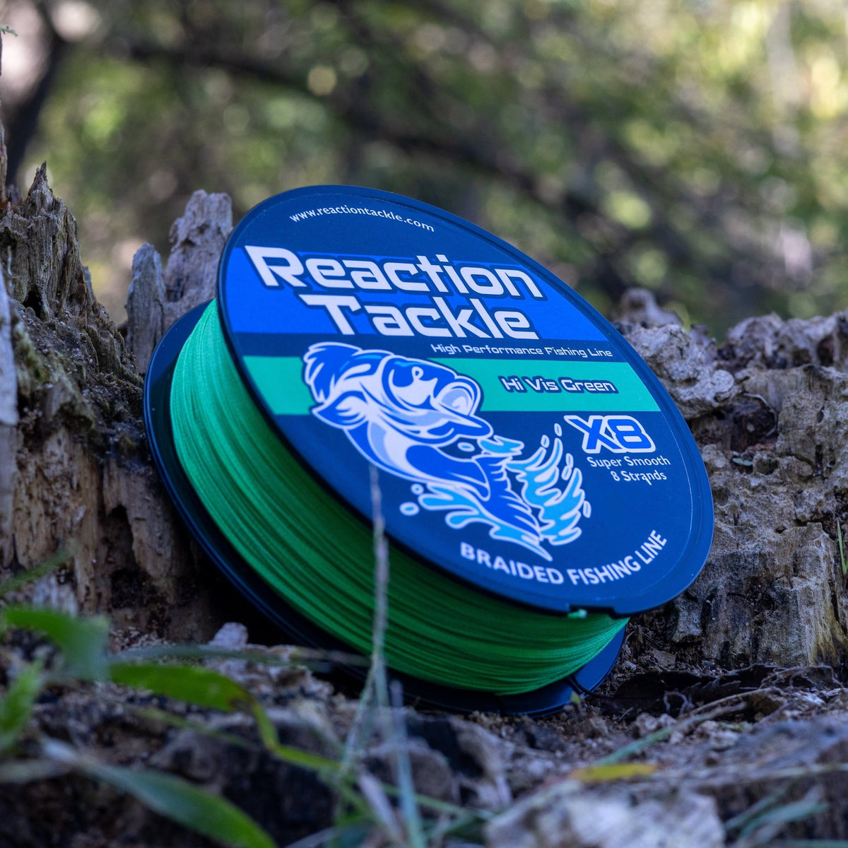Reaction Tackle X8 Braided Fishing Line - Hi Vis Green 8 Strand - Get Tight Gear