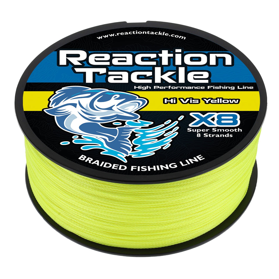 Reaction Tackle X8 Braided Fishing Line - Hi Vis Yellow 8 Strand - Get Tight Gear