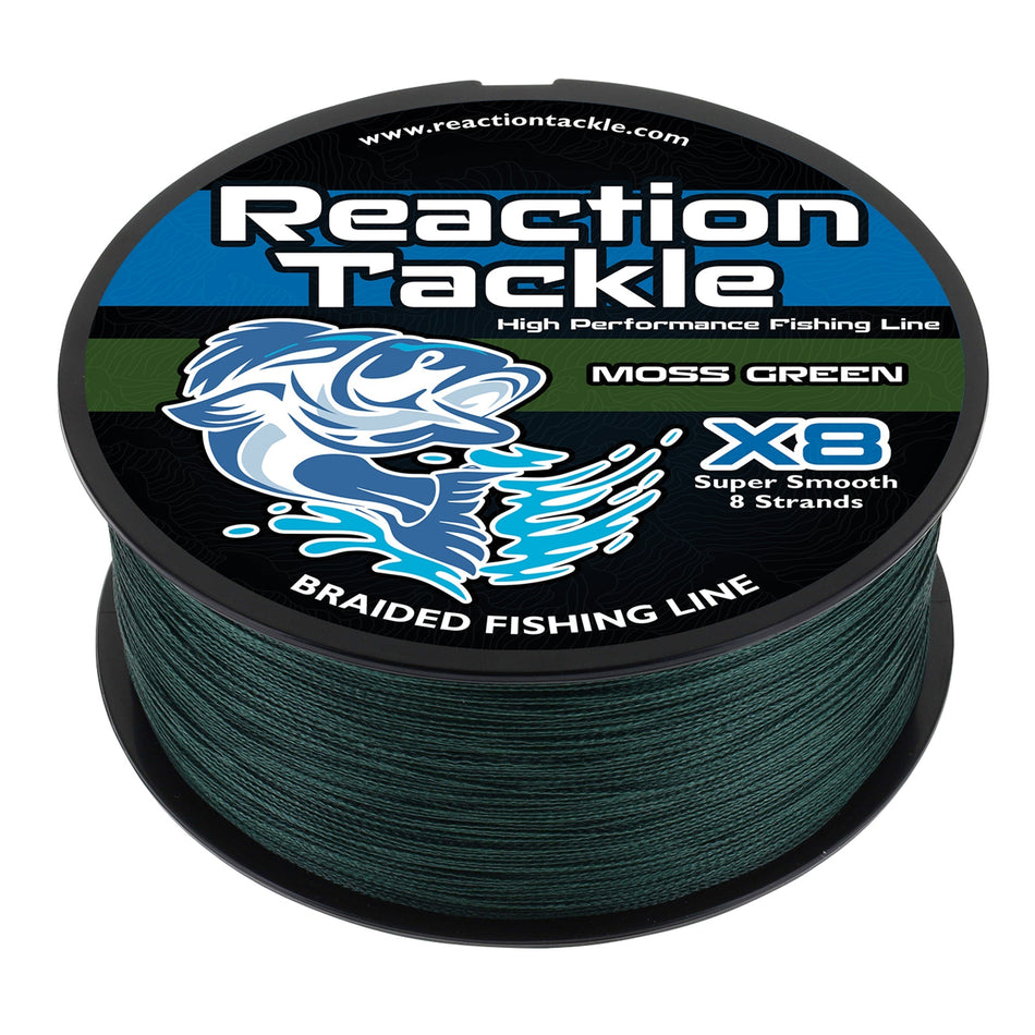 Reaction Tackle X8 Braided Fishing Line - Moss Green 8 Strand - Get Tight Gear