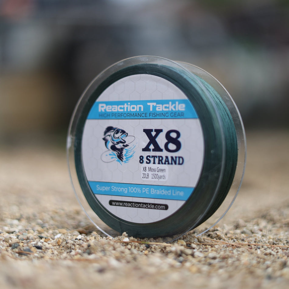 Reaction Tackle X8 Braided Fishing Line - Moss Green 8 Strand - Get Tight Gear
