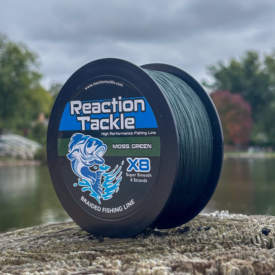 Reaction Tackle X8 Braided Fishing Line - Moss Green 8 Strand - Get Tight Gear