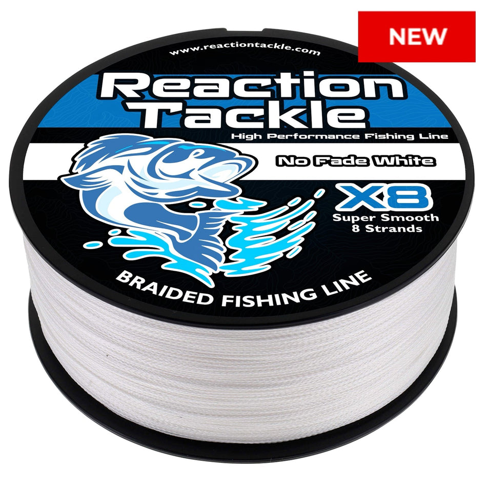 Reaction Tackle X8 Braided Fishing Line - NO FADE White 8 Strand - NEW - Get Tight Gear