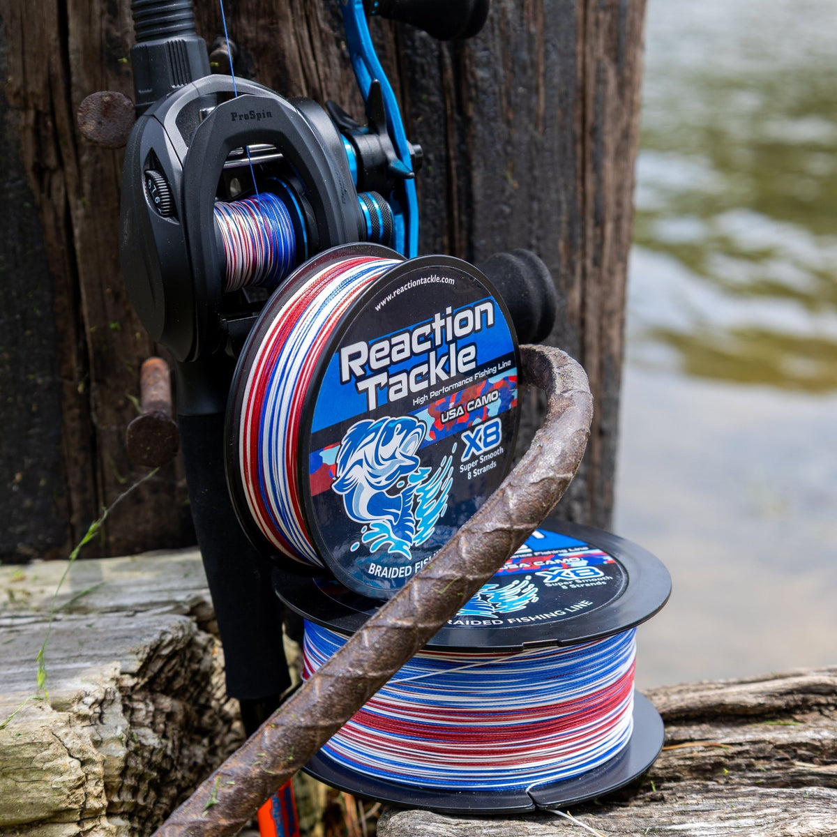 Reaction Tackle X8 Braided Fishing Line - USA Camo 8 Strand - NEW - Get Tight Gear
