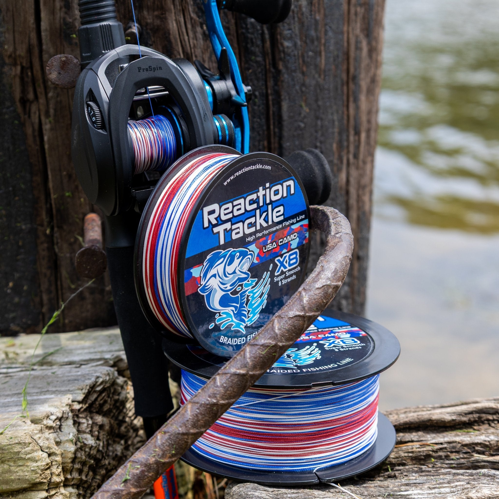 Reaction Tackle X8 Braided Fishing Line - USA Camo 8 Strand - NEW - Get Tight Gear