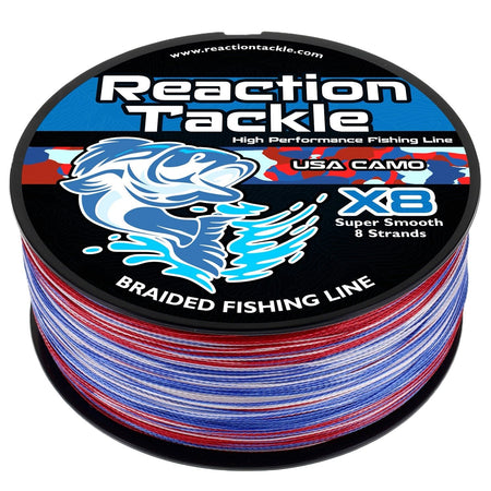 Reaction Tackle X8 Braided Fishing Line - USA Camo 8 Strand - NEW - Get Tight Gear