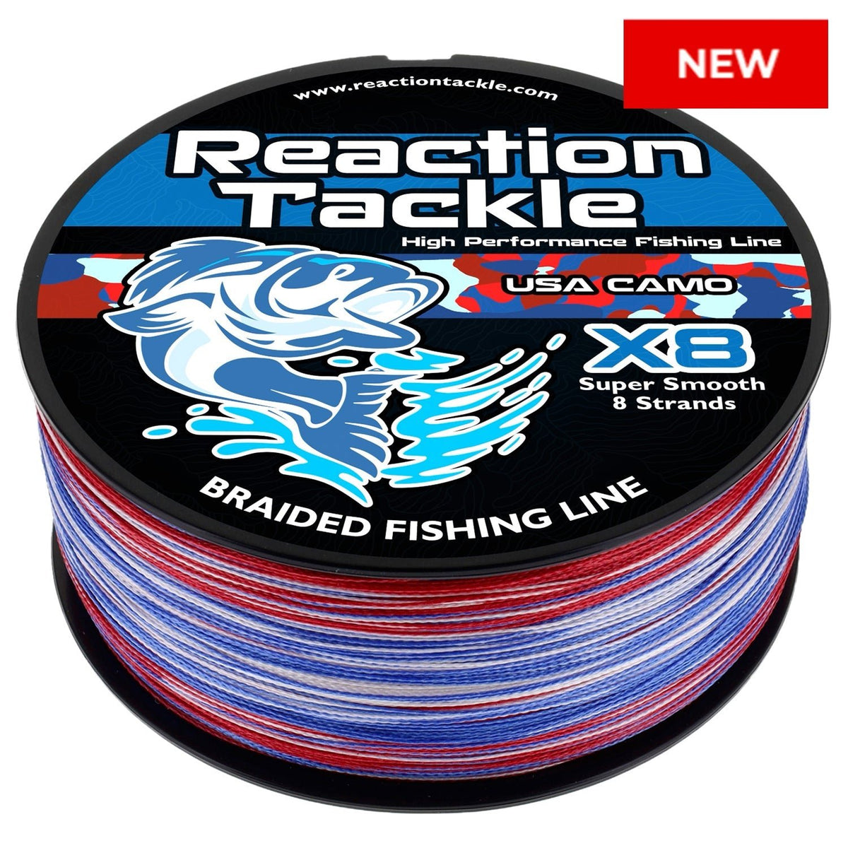 Reaction Tackle X8 Braided Fishing Line - USA Camo 8 Strand - NEW - Get Tight Gear
