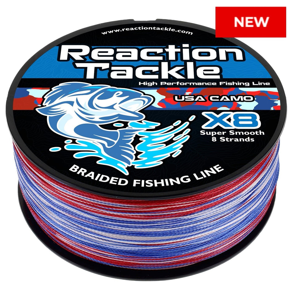 Reaction Tackle X8 Braided Fishing Line - USA Camo 8 Strand - NEW - Get Tight Gear