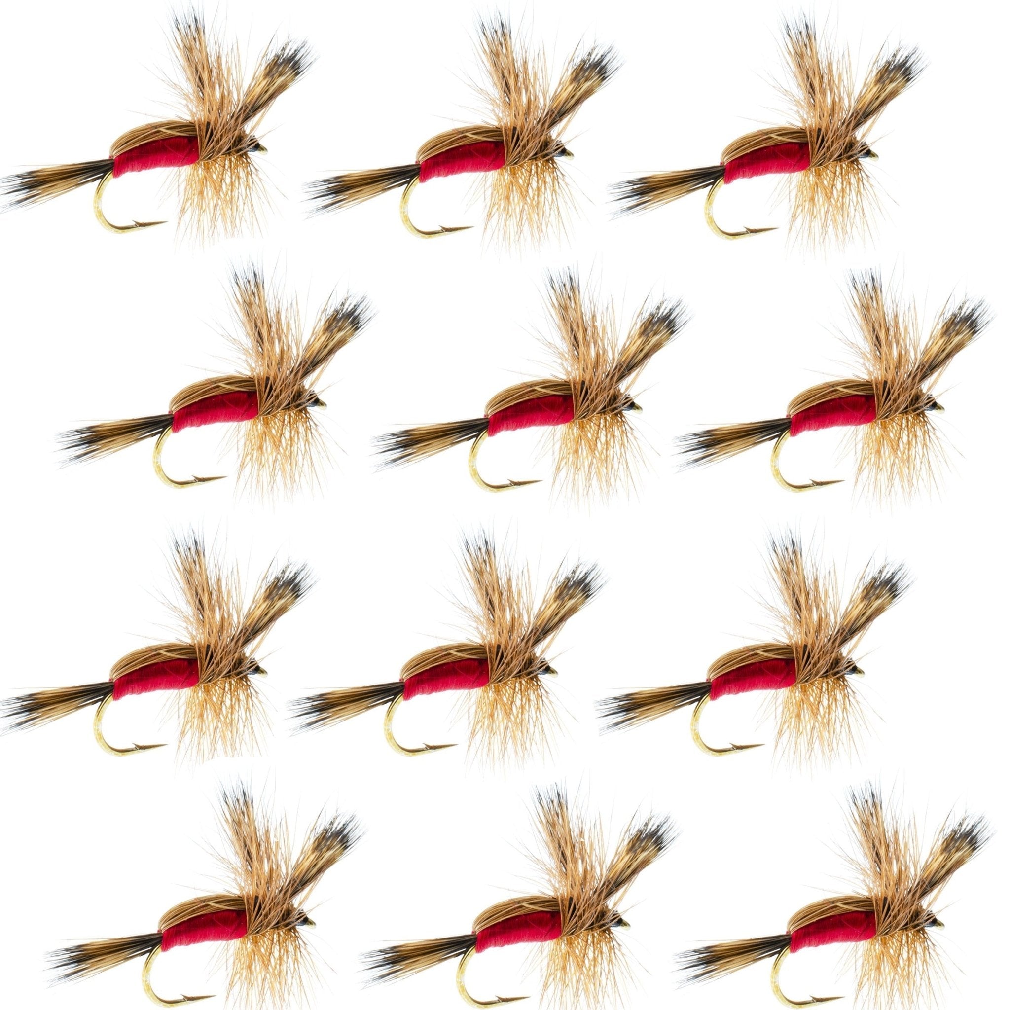 Red Humpy Classic Hair Wing Dry Fly - 1 Dozen Flies Hook Size 12 - Get Tight Gear