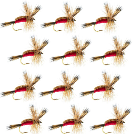 Red Humpy Classic Hair Wing Dry Fly - 1 Dozen Flies Hook Size 12 - Get Tight Gear