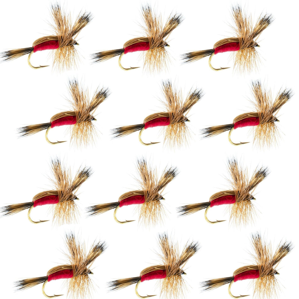Red Humpy Classic Hair Wing Dry Fly - 1 Dozen Flies Hook Size 14 - Get Tight Gear