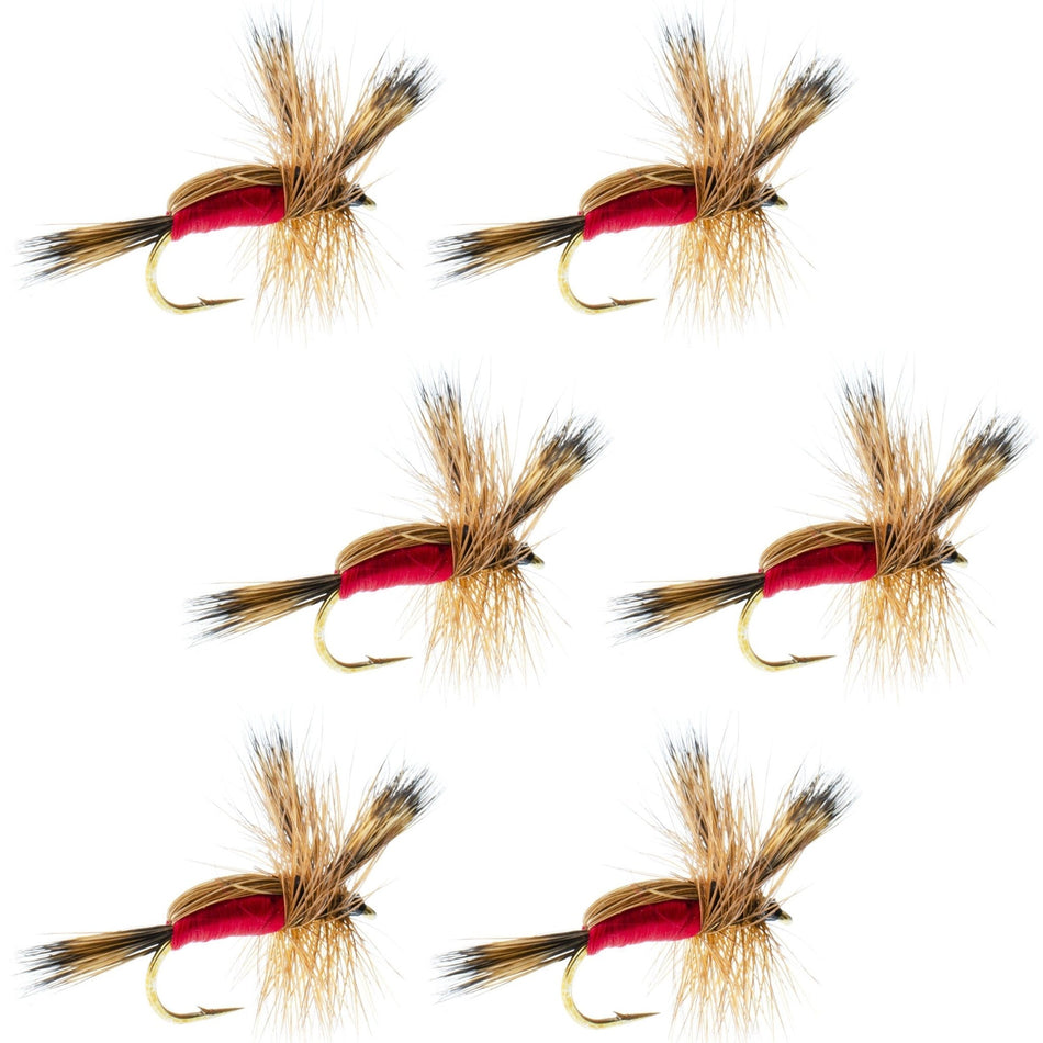 Red Humpy Classic Hair Wing Dry Fly - 6 Flies Hook Size 12 - Get Tight Gear