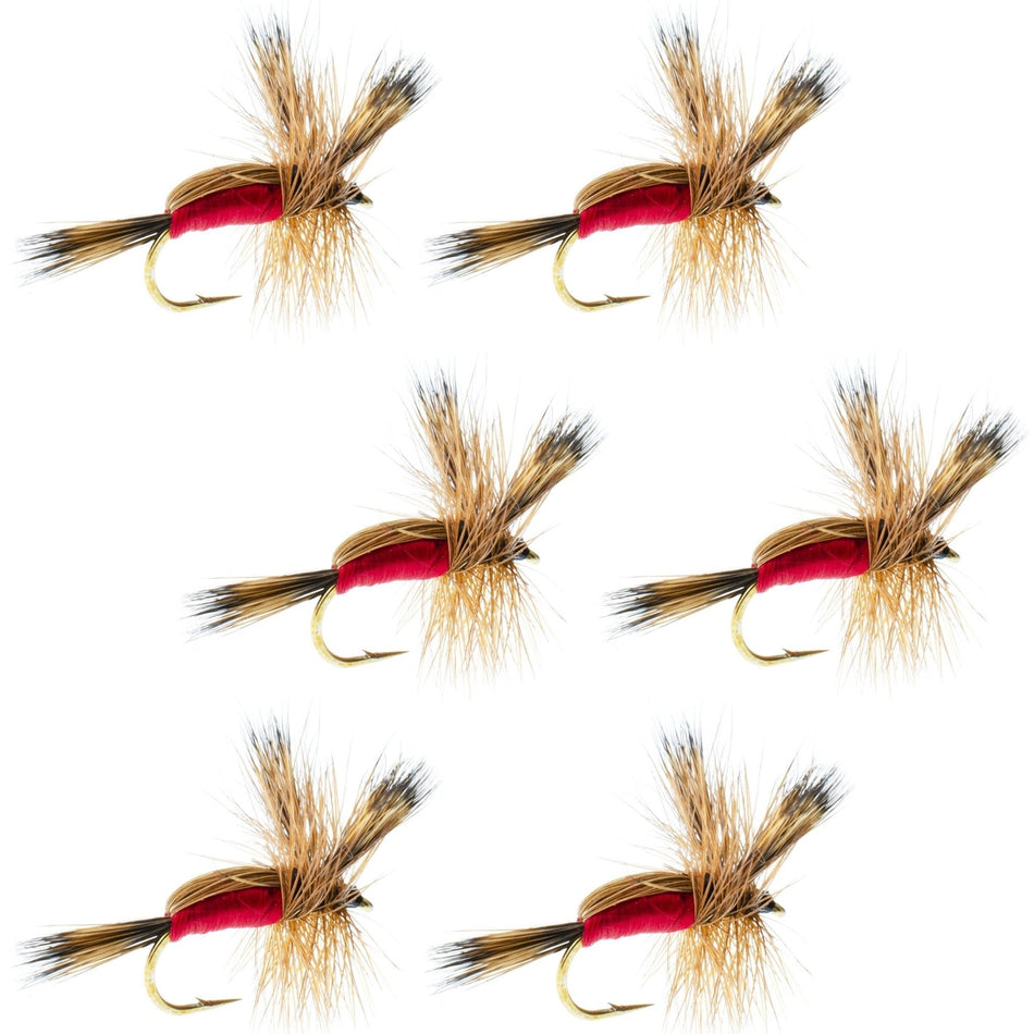 Red Humpy Classic Hair Wing Dry Fly - 6 Flies Hook Size 14 - Get Tight Gear