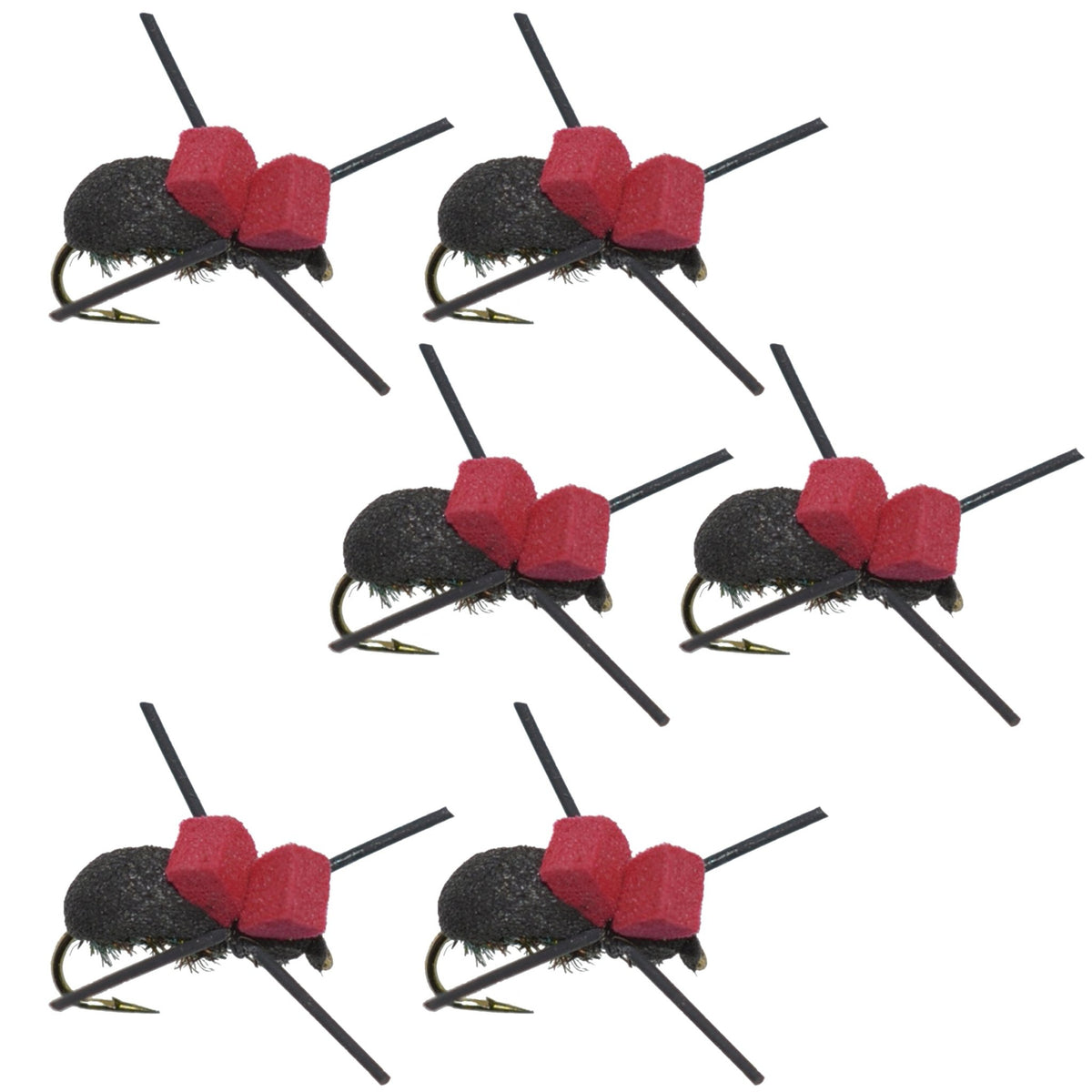 Red Top Black Foam Beetle Terrestrial Trout Dry Fly Fishing Flies - 6 Flies Size 14 - Get Tight Gear