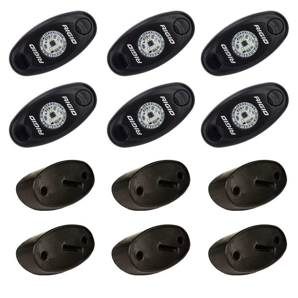 RIGID Industries A - Series Rock Light Kit - 6 Cool White Lights - Black - Get Tight Gear