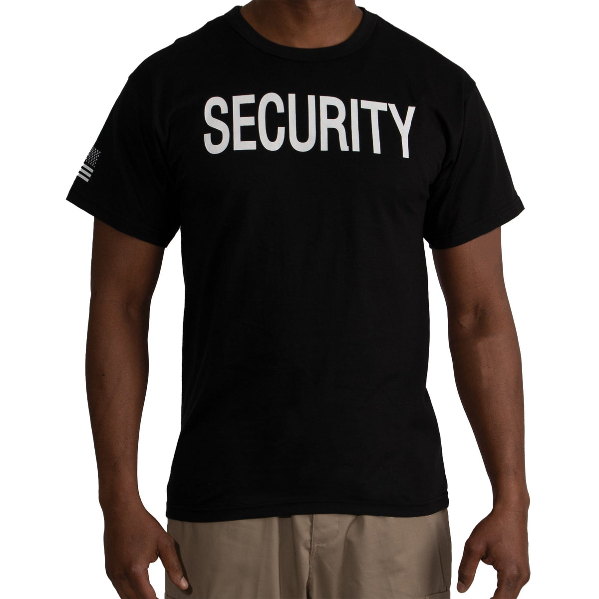 Rothco 2 - Sided Security T-Shirt with US Flag On Sleeve - Black Black Size 3XL - Get Tight Gear